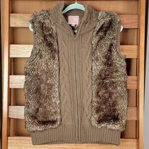 Romeo & Juliet Couture Brown Wool & Faux Fur Vest, Sz M